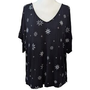 Soma Black & White Starburst Relaxed Fit Cool Nights Scoop Neck Sleep Shirt Med